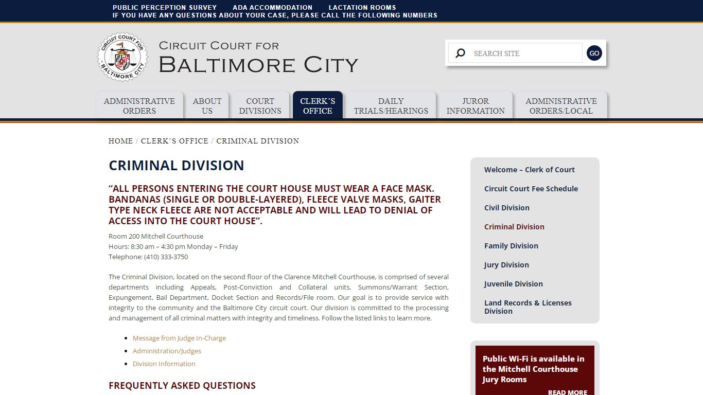 Criminal Division – Circuit Court For Baltimore City