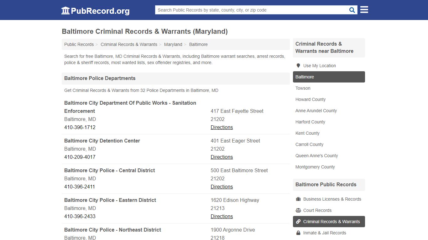 Baltimore Criminal Records & Warrants (Maryland)