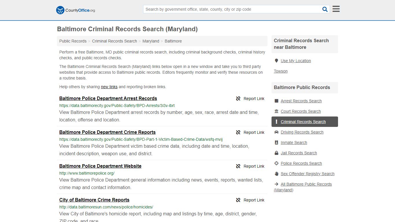 Baltimore Criminal Records Search (Maryland) - County Office